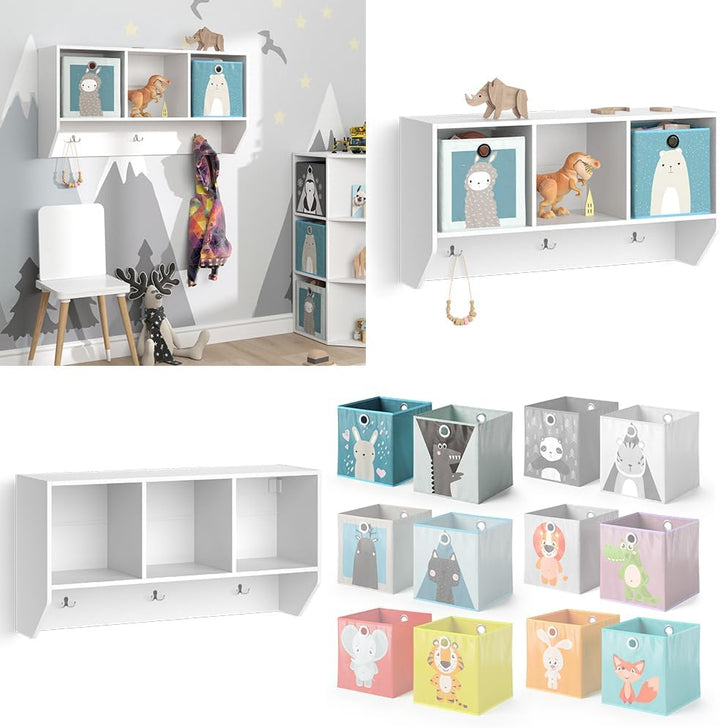 Vicco Wandregal für das Kinderzimmer Luigi, Weiss, 107 x 56 cm mit 2 Faltboxen Opt.2 Regal 107x56 cm