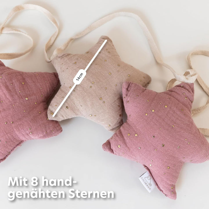 LILIMAUS Sternen Wimpelkette Stoff - Mit Goldapplikation in 12 Farben - 100% Baumwolle Handmade - Mu