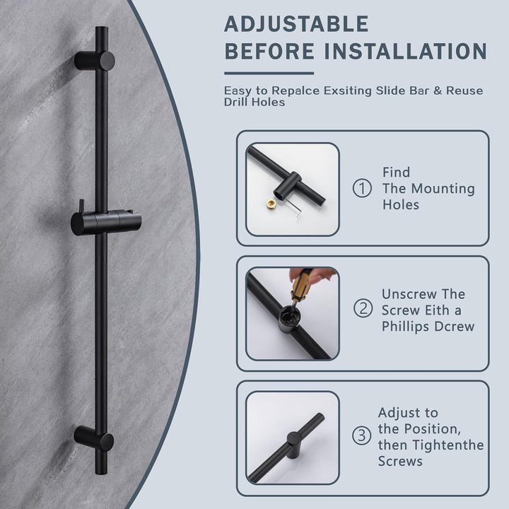 DETBOM Duschstange Schwarz 90cm, Edelstahl Brausestange mit Duschkopfhalterung 360°Drehbar,Duschstan