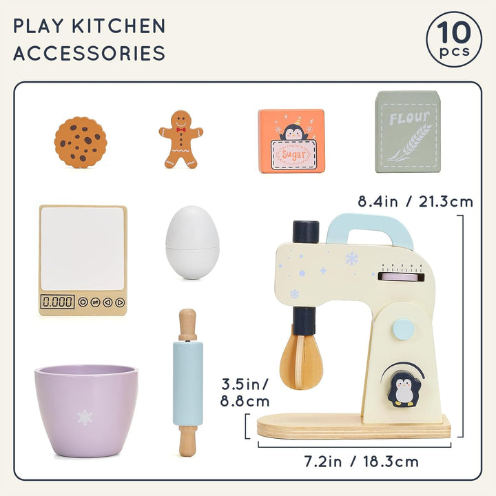 PairPear Holz Mixer Set Kinder Holzspielzeug Lebensmittel Backspielzeug mit Zubehör Zubehör für Kind