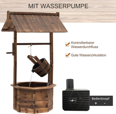 Outsunny Gartenbrunnen, Zierbrunnen, Springbrunnen, Wasserfall, Regulierbar, Massivholz, Braun, 68 x