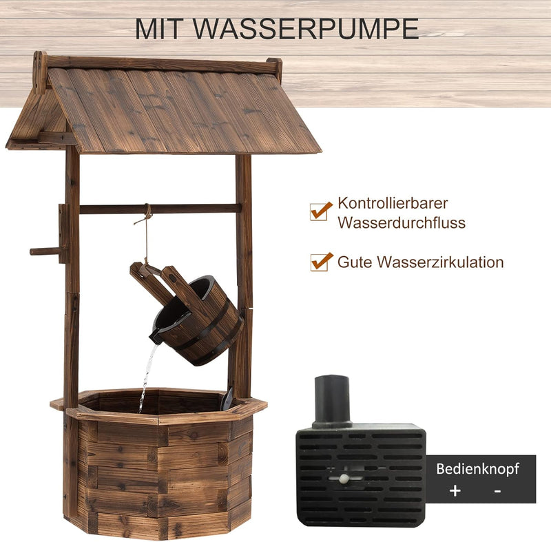 Outsunny Gartenbrunnen, Zierbrunnen, Springbrunnen, Wasserfall, Regulierbar, Massivholz, Braun, 68 x