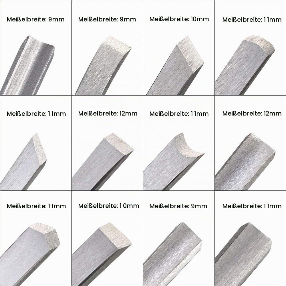 flintronic Stechbeitelsatz, 12-teilig Holzgriff &amp; Werkzeyt, Holzmeisselset, Tranchiermesser Holzschn