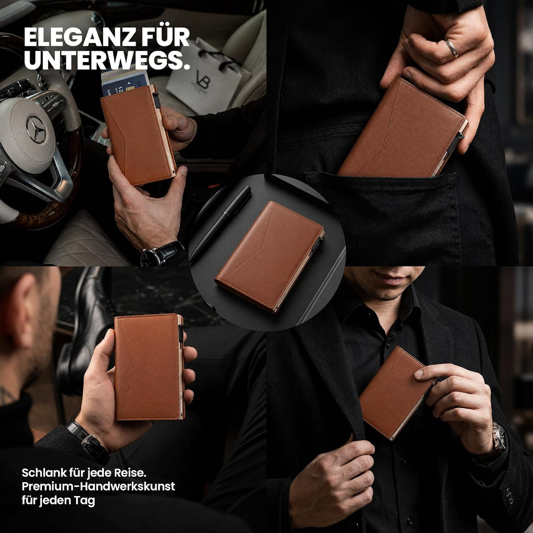ProWallet Slim Kartenhalter - 8 Karten + Geldscheine - RFID Kreditkartenetui Slim Braun, Slim Braun