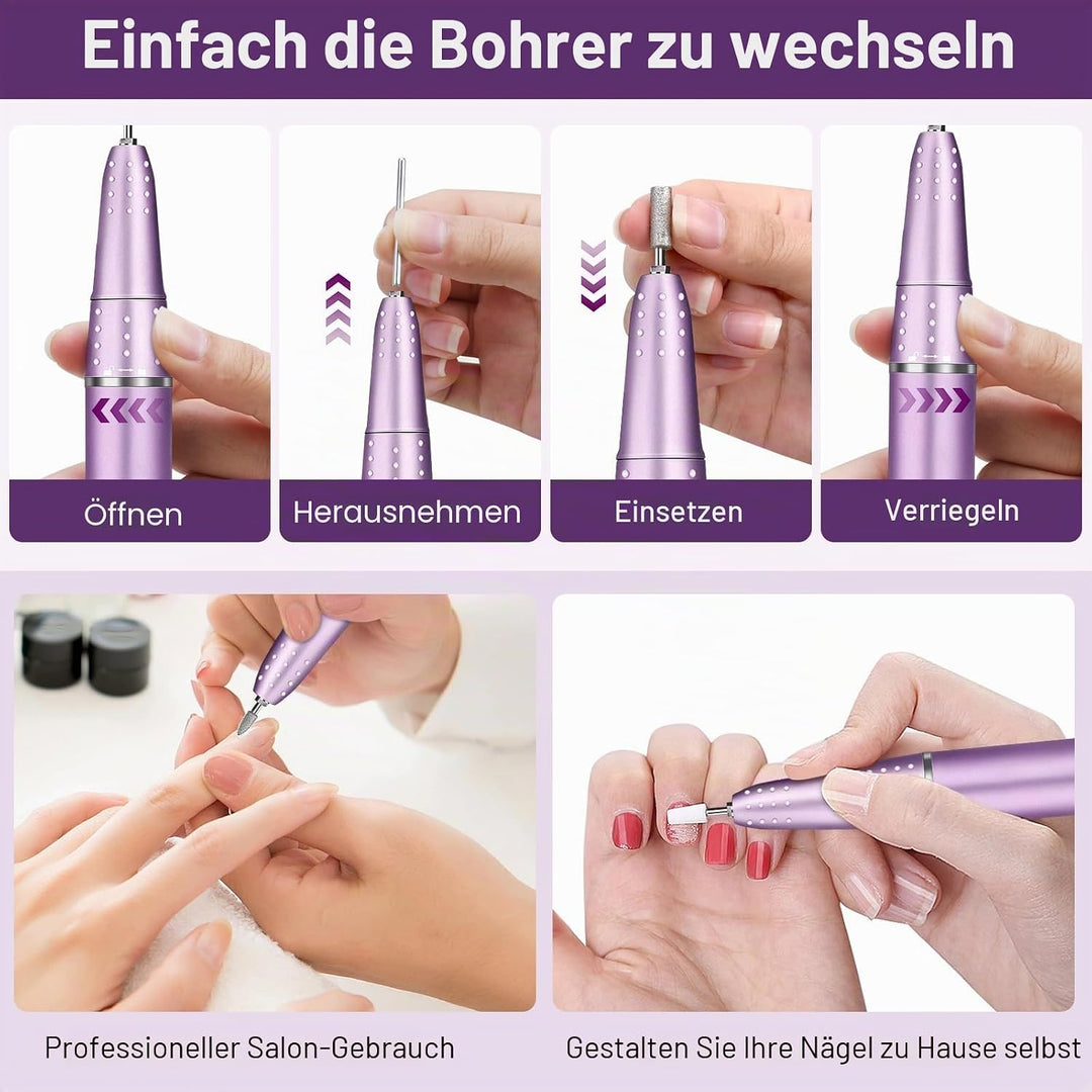 Urbuti Elektrischer Nagelfräser für Gelnägel, 45000 U/min Professionell Nagelfräser mit HD-LED Displ