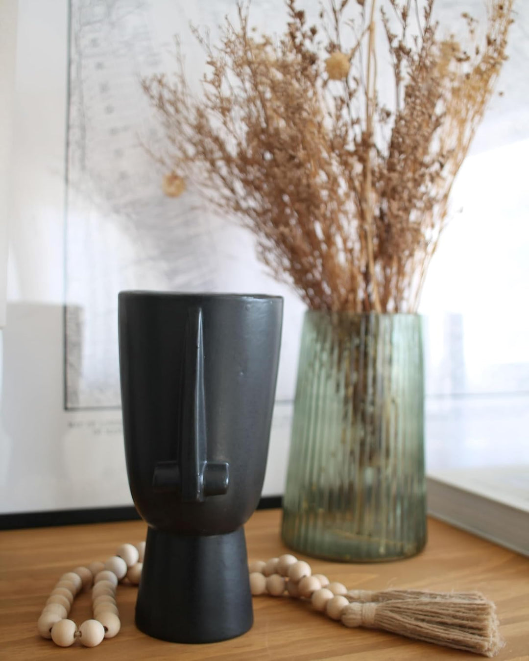 Blumenvase Keramik handgefertigt schwarz 22 cm Gesichtsmotiv Modern Artemis