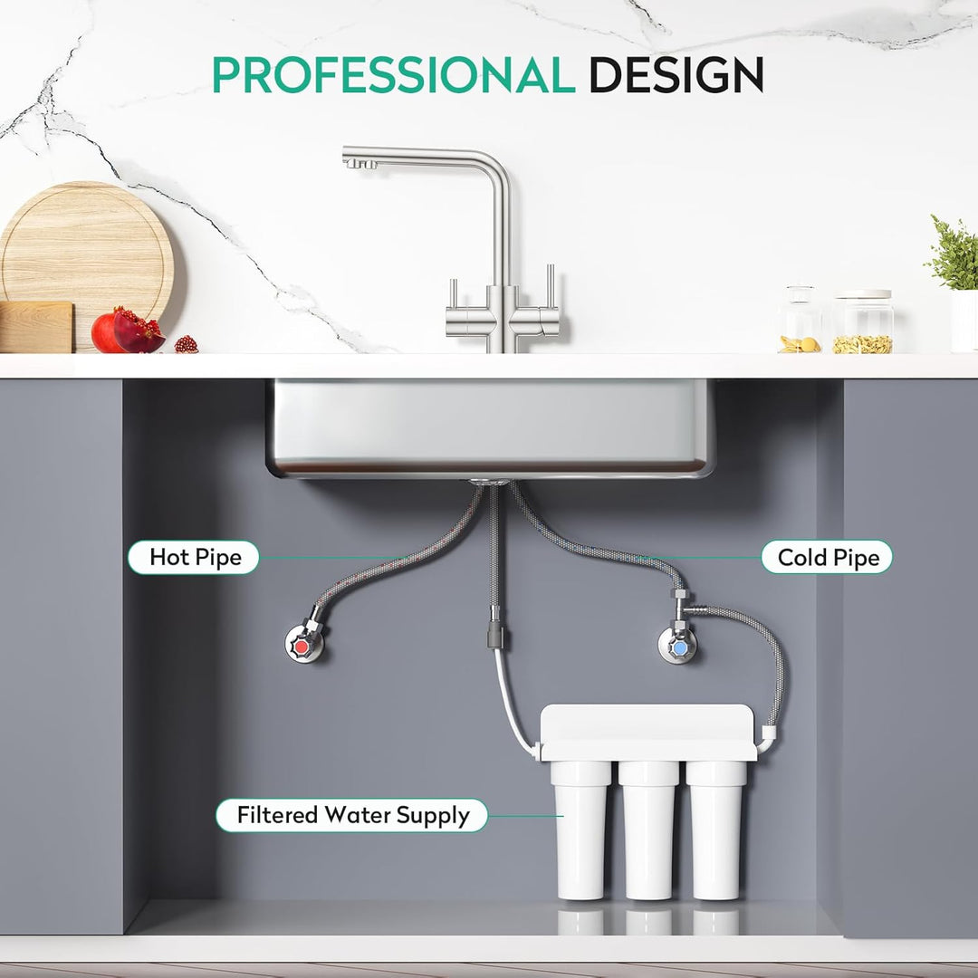 CREA 3 Wege Wasserhahn Küche, 360° Drehbar Küchenarmatur, 3 in 1 Mischbatterie für Wasserfilter, Tri