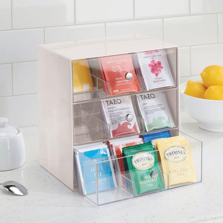mDesign Aufbewahrungsbox für Teebeutel, Kaffeepads, Zucker usw. – kompakte Teekiste aus Kunststoff m