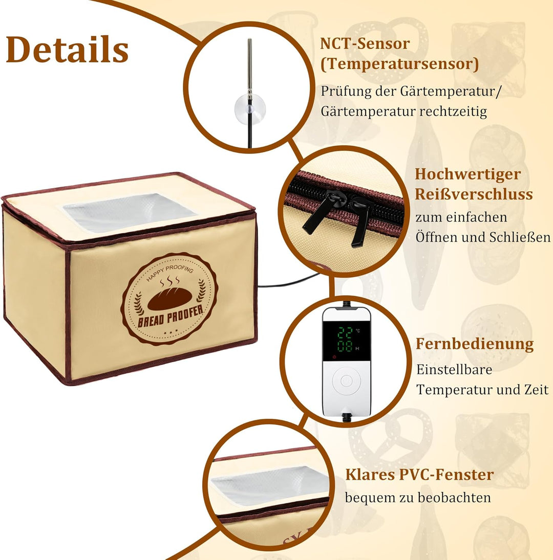 Brot Gärbox Sauerteig, Gärbox mit heizung für Brotteig Teiggärbox mit thermostat für Hobbybäcker, Fa