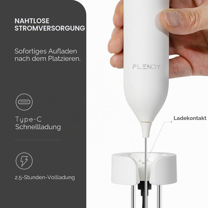 Wiederaufladbarer Hand Milchaufschäumer Stab, Aufschäumer Stab mit USB-C Ladehalterung, Mini Milchau