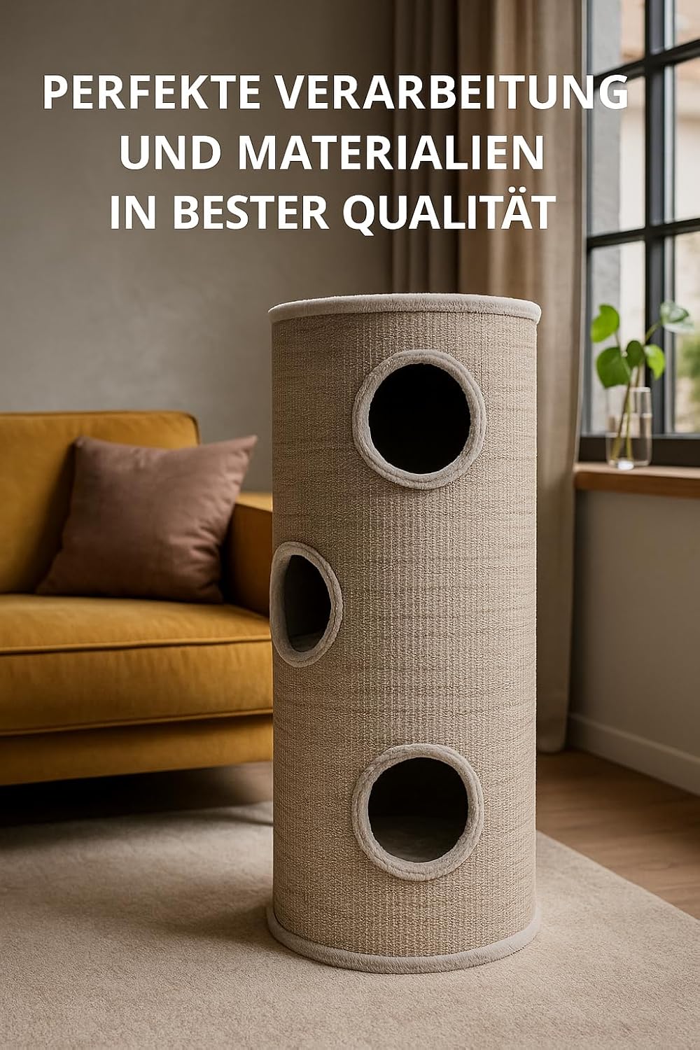 kratztonne für Katzen – Flamingo Greta L – 100 cm – Ø 38 cm – Sisal & Plüsch – geräumig