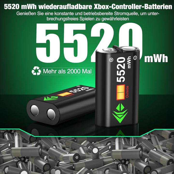 Xbox Controller Akku, Xbox Controller Ladestation mit 2 Stück Grosser Kapazität 5520mWh Wiederauflad