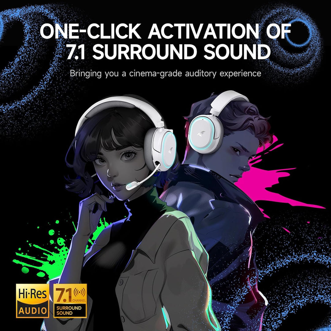 Picun G2 Wireless Gaming Headset, Over-Ear 7.1 Virtual Surround Sound, 2.4GHz/Bluetooth 5.4/Wired, 5