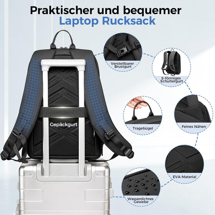Laptop Business Rucksack Herre - Leichter 17,3 Zoll Slim Laptoprucksack mit USB - Ladeanschluss Wass