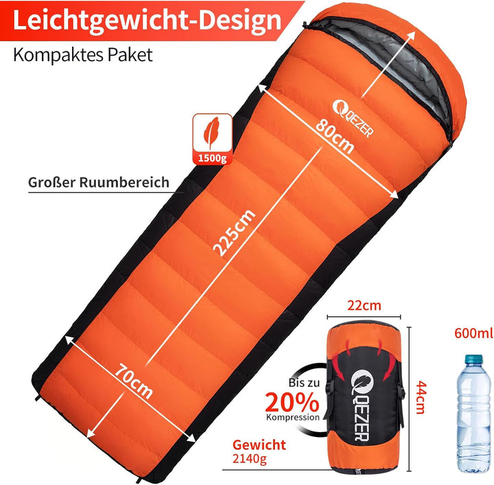 Daunenschlafsack,schlafsack kleines packmass , 600FP+ Premium-Daunen, 12°C bis -24°C, leicht und war