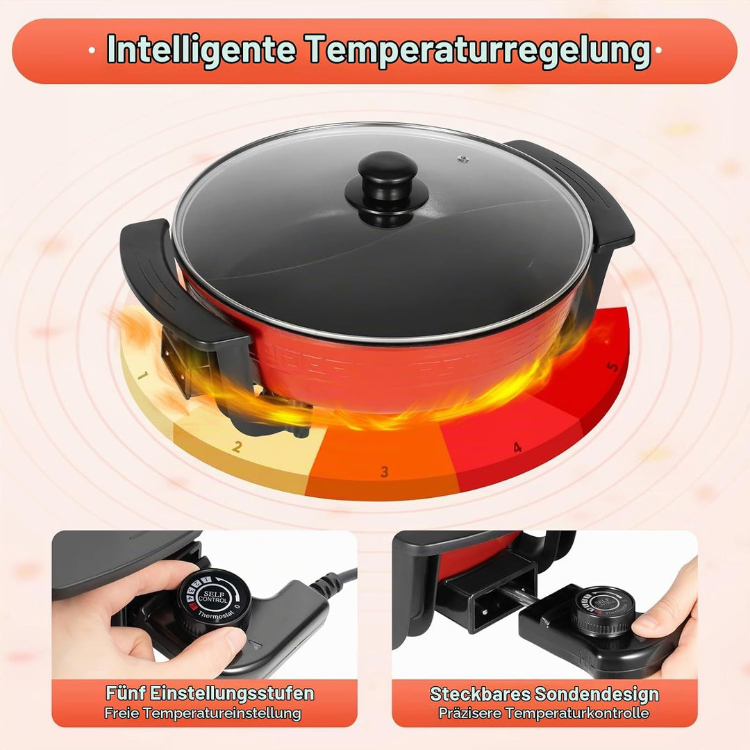 1360W 220V Hot Pot, Hotpot Elektrisch 6L mit 2 Kammern Shabu Wokpfanne Yin Yang Hot Pot Haushalt Koc