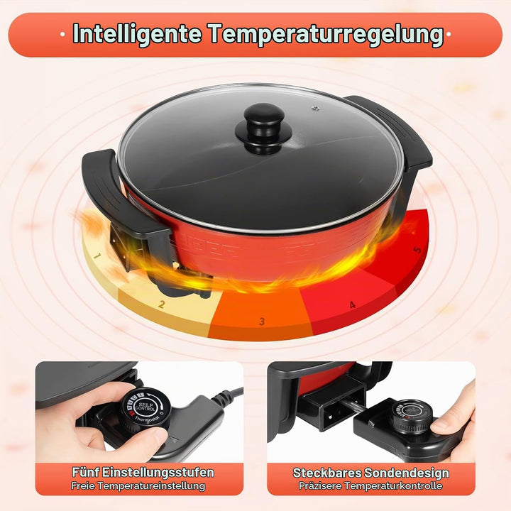 1360W 220V Hot Pot, Hotpot Elektrisch 6L mit 2 Kammern Shabu Wokpfanne Yin Yang Hot Pot Haushalt Koc