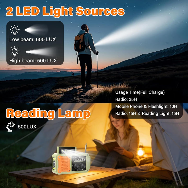 diymore Kurbelradio 2000mAh, Notfallradio mit Kurbel und Solar mit FM/AM/WB, Power Bank, LED Camping