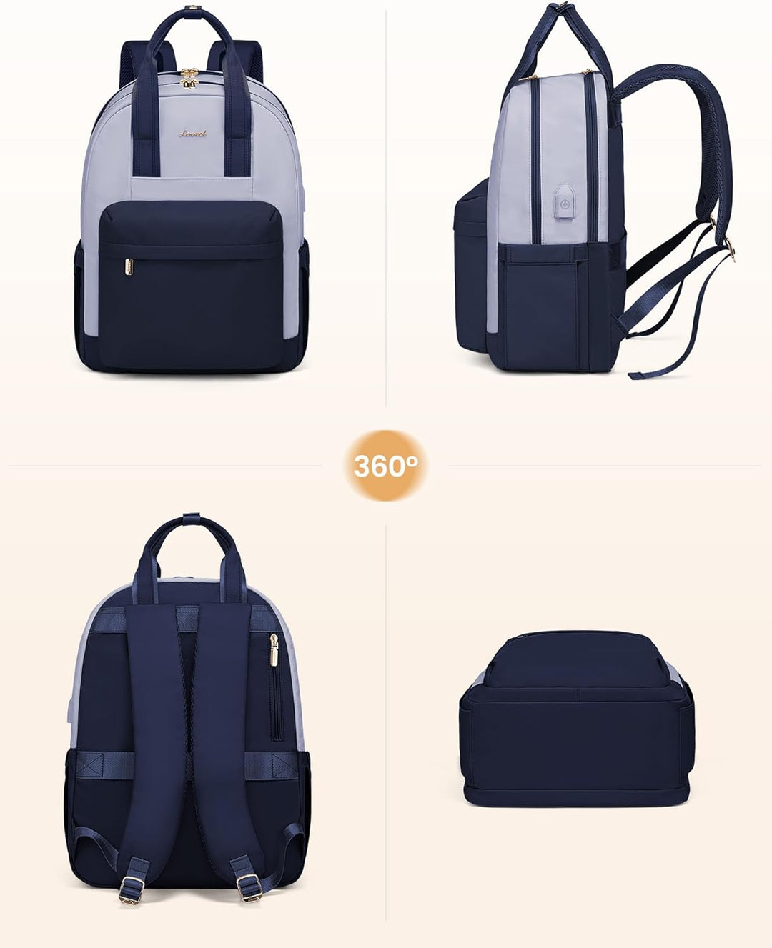 LOVEVOOK Rucksack Damen, 15,6 Zoll Laptop Schultasche Mädchen mit Laptopfach, Wasserdicht Reiserucks