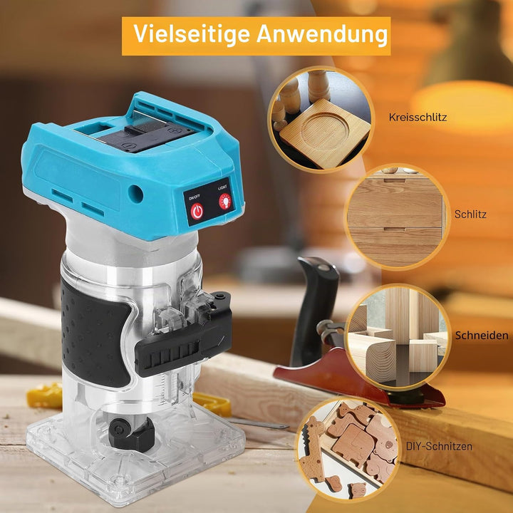 Akku Oberfräse, Einhandfräse Kantenfräse, Bürstenloser Trimmer Für Die Holzbearbeitung, mit 1/4 Zoll