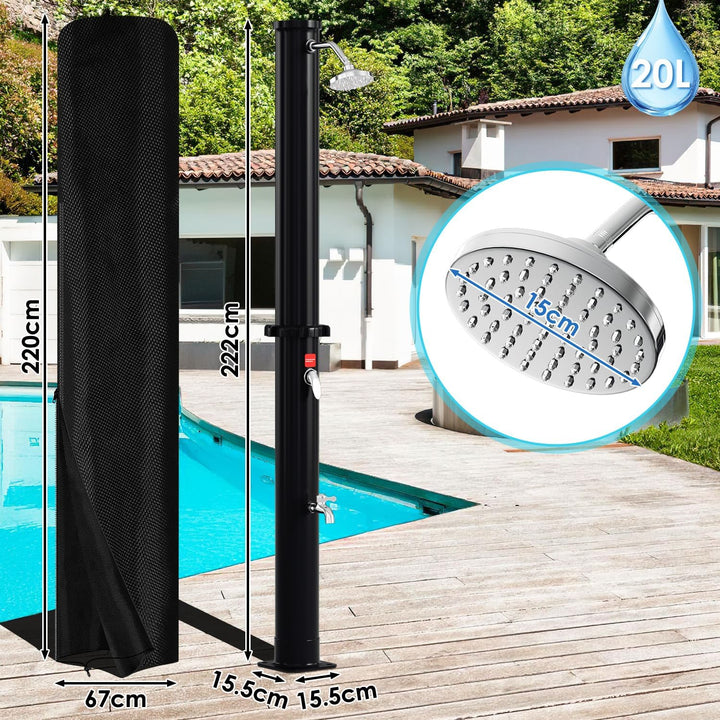 Solardusche 20L Solar Gartendusche mit 360°Regenduschkopf und Wasserhahn, Warmes Wasser Max. 60℃, oh