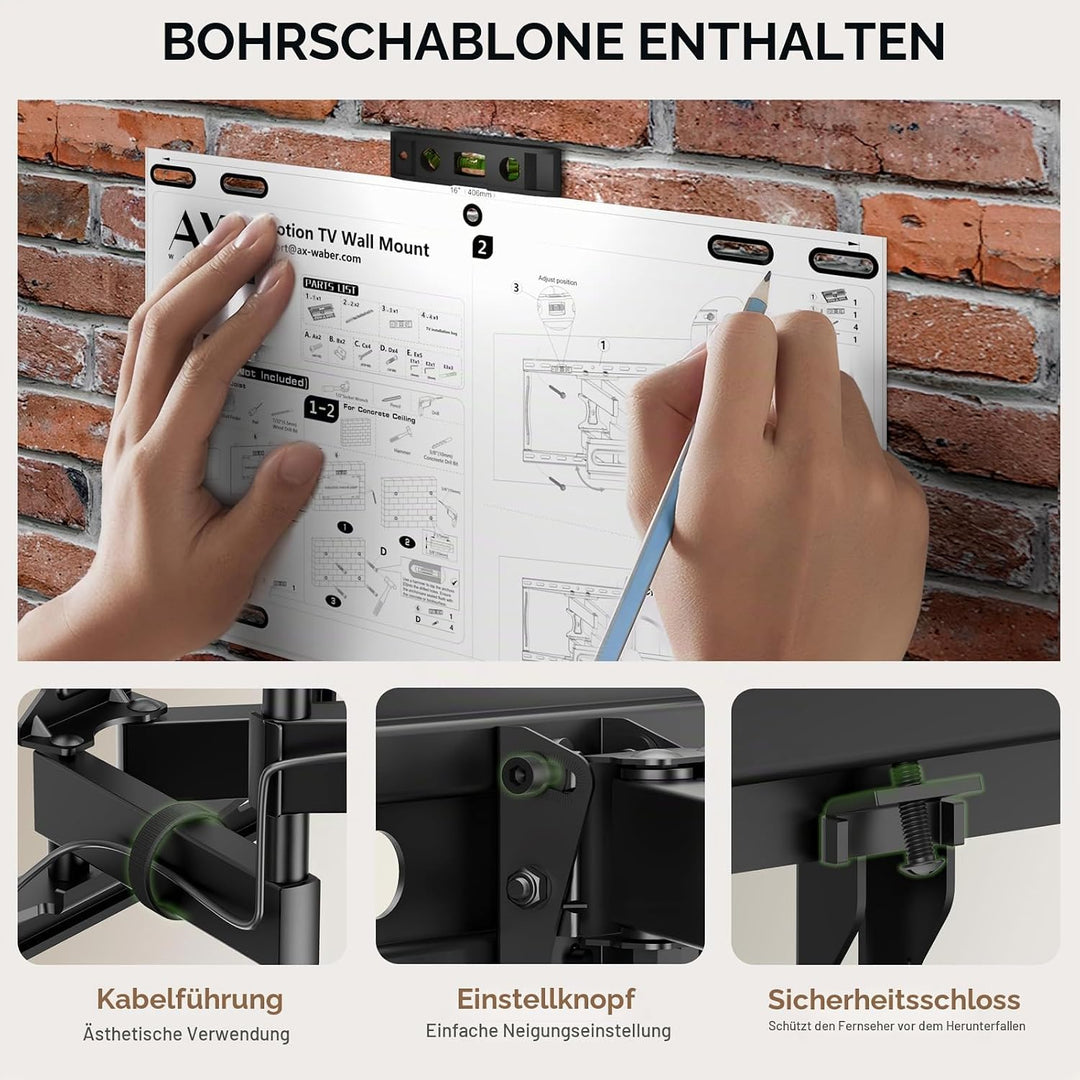 AX WABER TV Wandhalterung für 32-65 Zoll Bildschirme bis zu 45kg, Wandhalterung Fernseher Schwenkbar