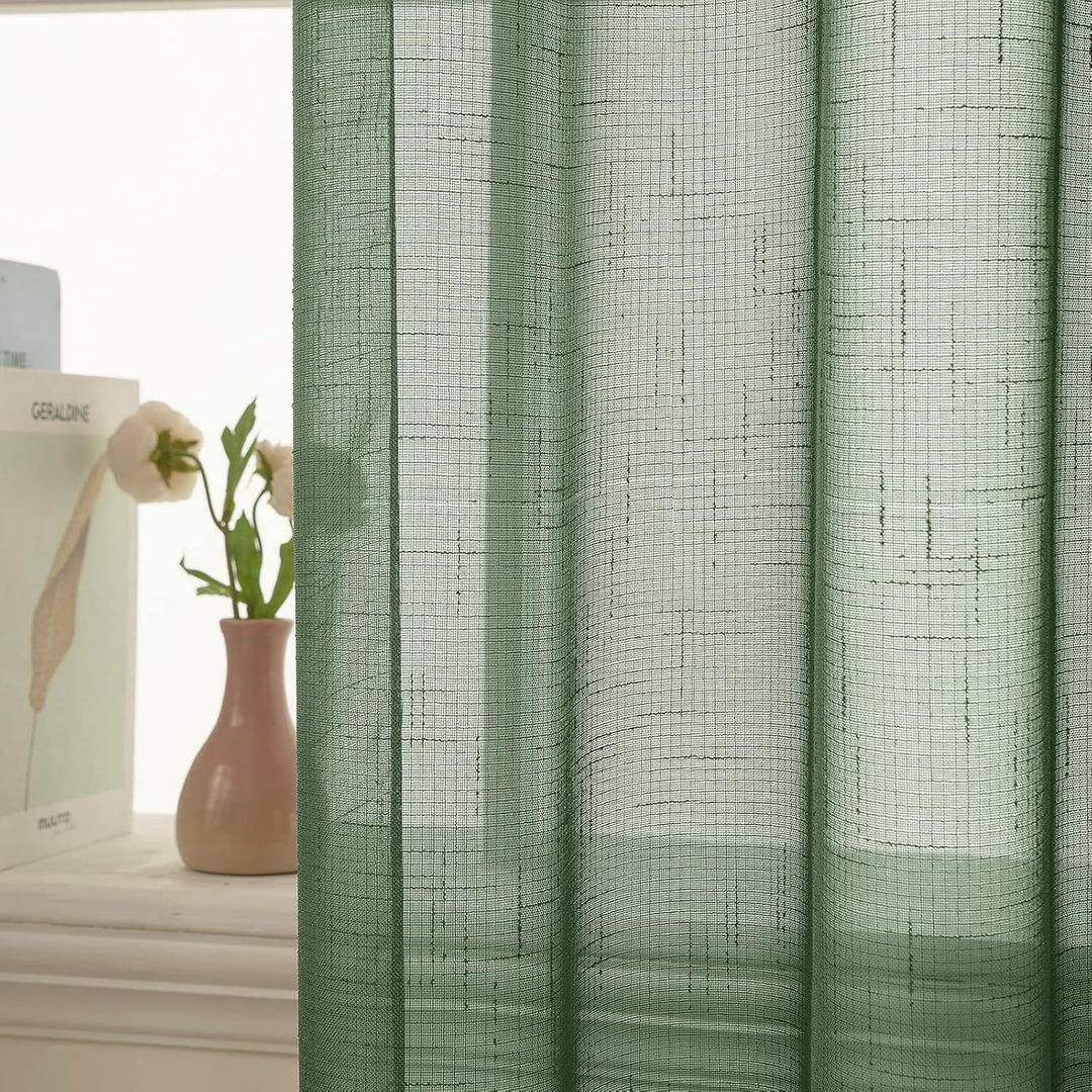 MIULEE 2er Set Voile Vorhang Sheer Leinenvorhang mit Ösen Transparente Leinen Optik Gardine Ösenscha