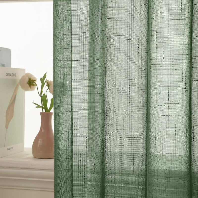 MIULEE 2er Set Voile Vorhang Sheer Leinenvorhang mit Ösen Transparente Leinen Optik Gardine Ösenscha