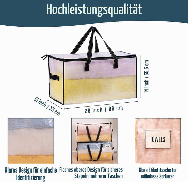 VENO Umzugstaschen 6 Stück Aufbewahrungstasche mit Griffe und Reissverschlüssen, Kleideraufbewahrung