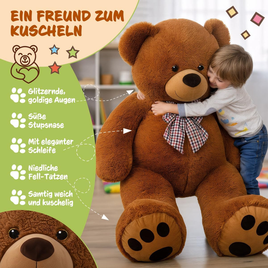 Monzana® Teddybär L - XXXL 50-175cm Weiches Fell Schleife Tatzendruck Geschenk Plüschtier Kuscheltie