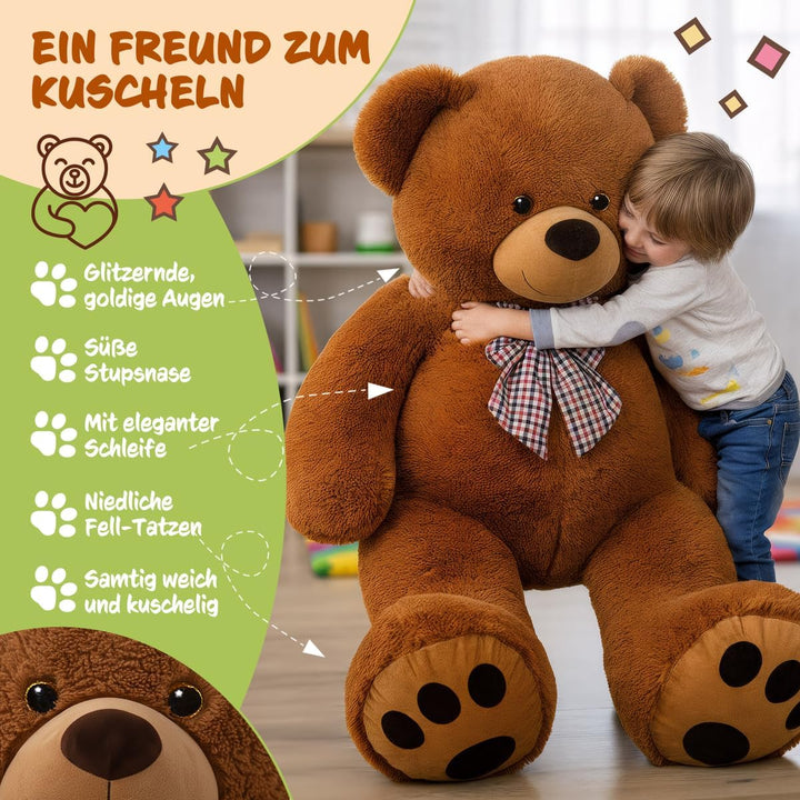 Monzana® Teddybär L - XXXL 50-175cm Weiches Fell Schleife Tatzendruck Geschenk Plüschtier Kuscheltie