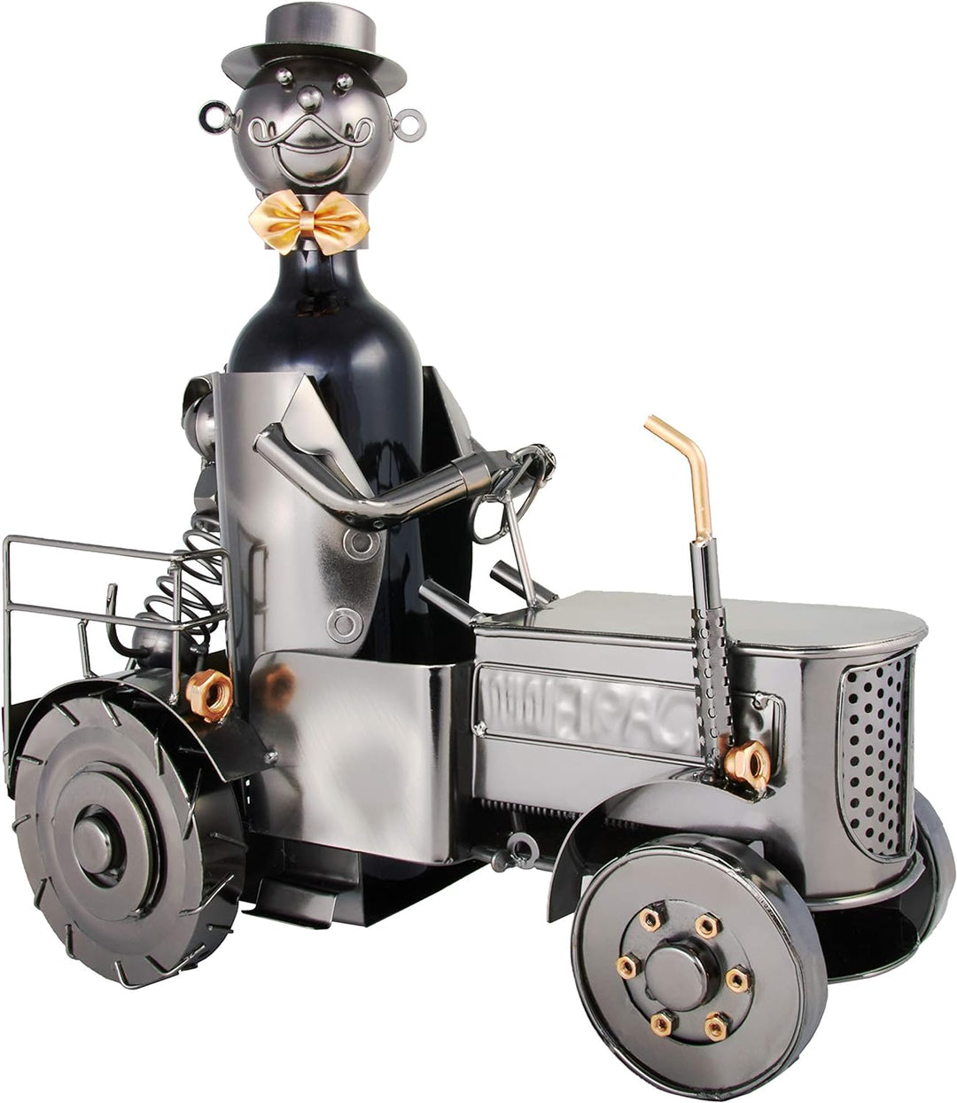 BRUBAKER Weinflaschenhalter Traktor mit Fahrer und Hund - Deko Objekt Trecker Schlepper aus Metall -
