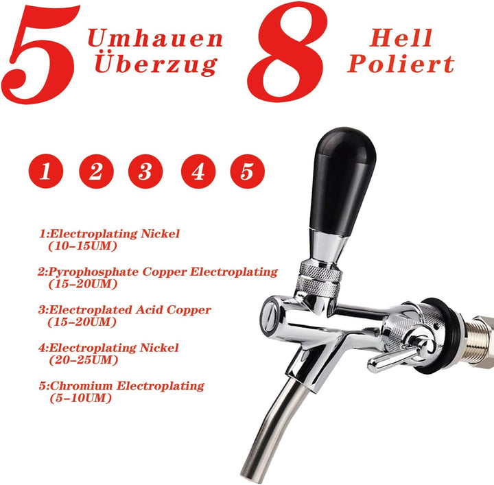 Bierzapfhahn Einstellbare G5/8 Gewinde Bierhahn Chrome Fassbierhahn, Einstellbarer Bier Zapfhahn für