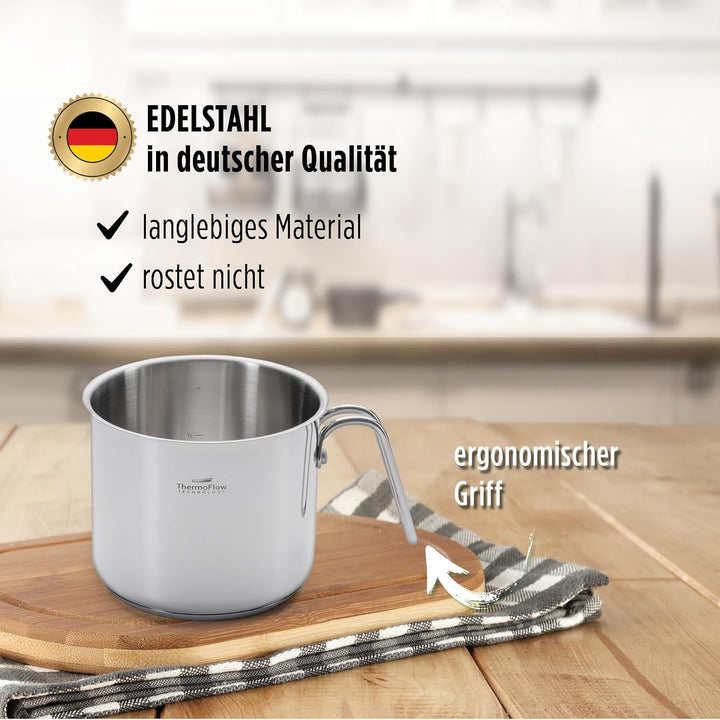 ROSMARINO Edelstahl-Induktions-Mokka-Kanne 300 ml - Moderne Türkische Cezve-Kaffeekanne mit 3-lagige