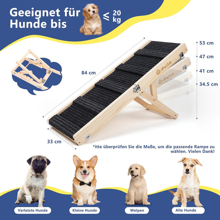iPetba Hunderampe Sofa Bett für Kleine Hunde Klappbar Rampe Hund Katzen Einstellbar H24-47cm (bis zu
