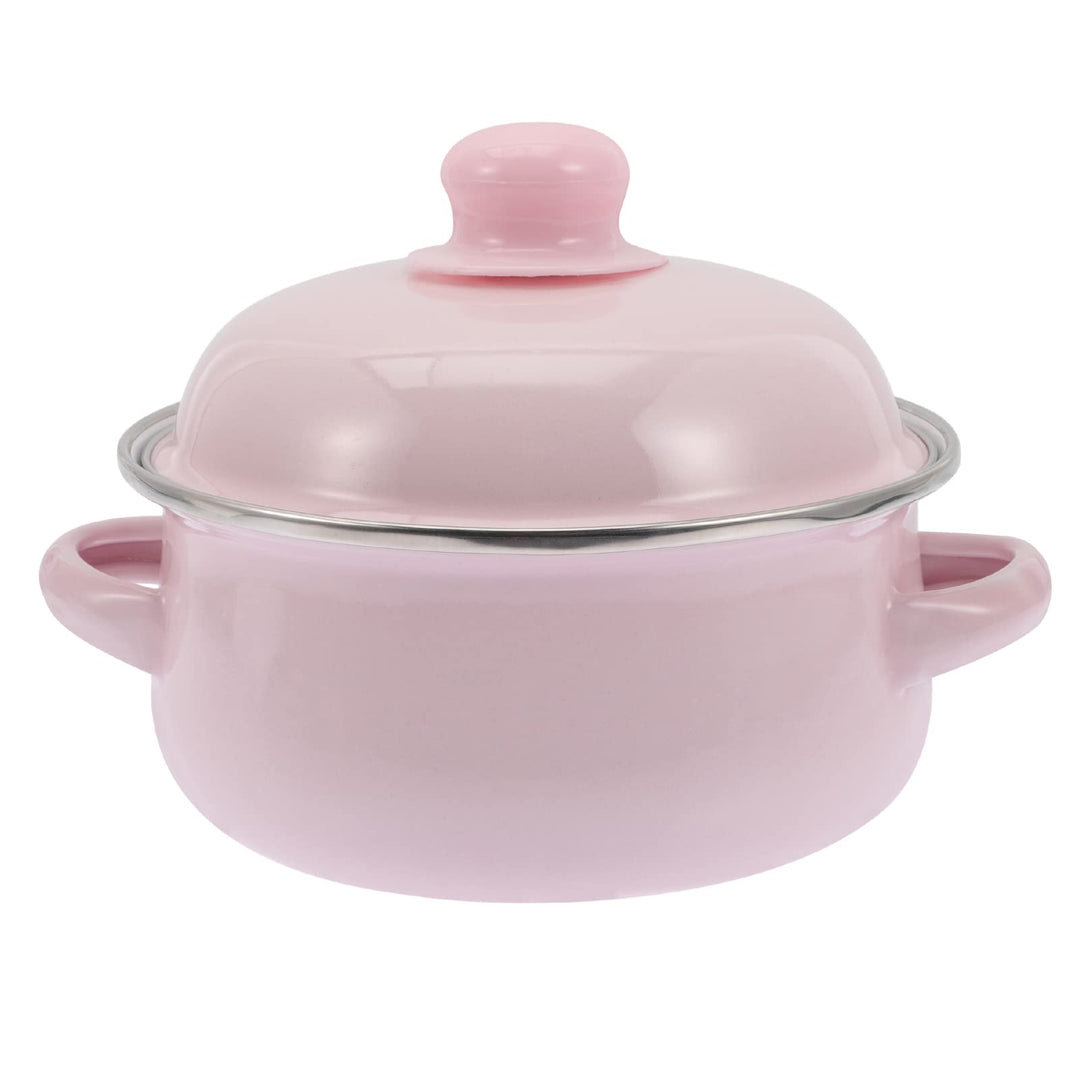 Lurrose Emaille Topf mit Deckel Schmortöpfe: Vintage Suppentopf Nudeltopf Fleischtopf Rosa 1100ml In
