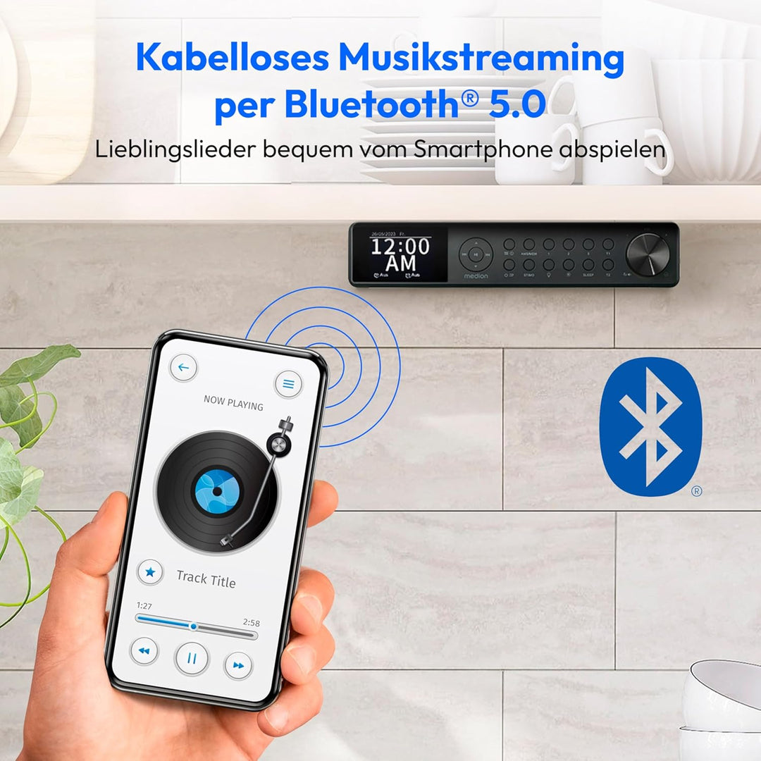 MEDION P66750 Küchen Unterbauradio (DAB+ Küchenradio, PLL UKW Radio, dimmbares TFT Farbdisplay, Koch