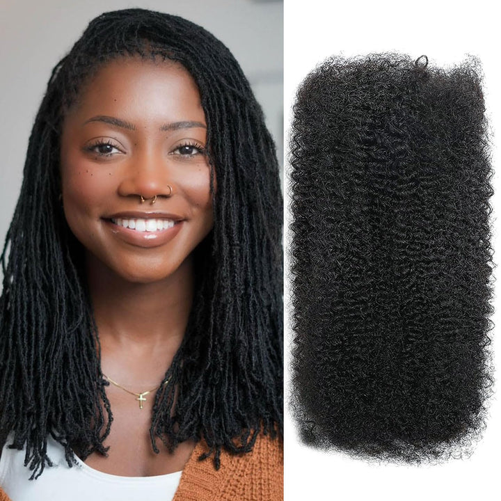 Huarisi 20 Inch Afro Kinkys Bulk Human Hair for Dreadlock Extensions Repair Locs 50g/pack 1B Micro T
