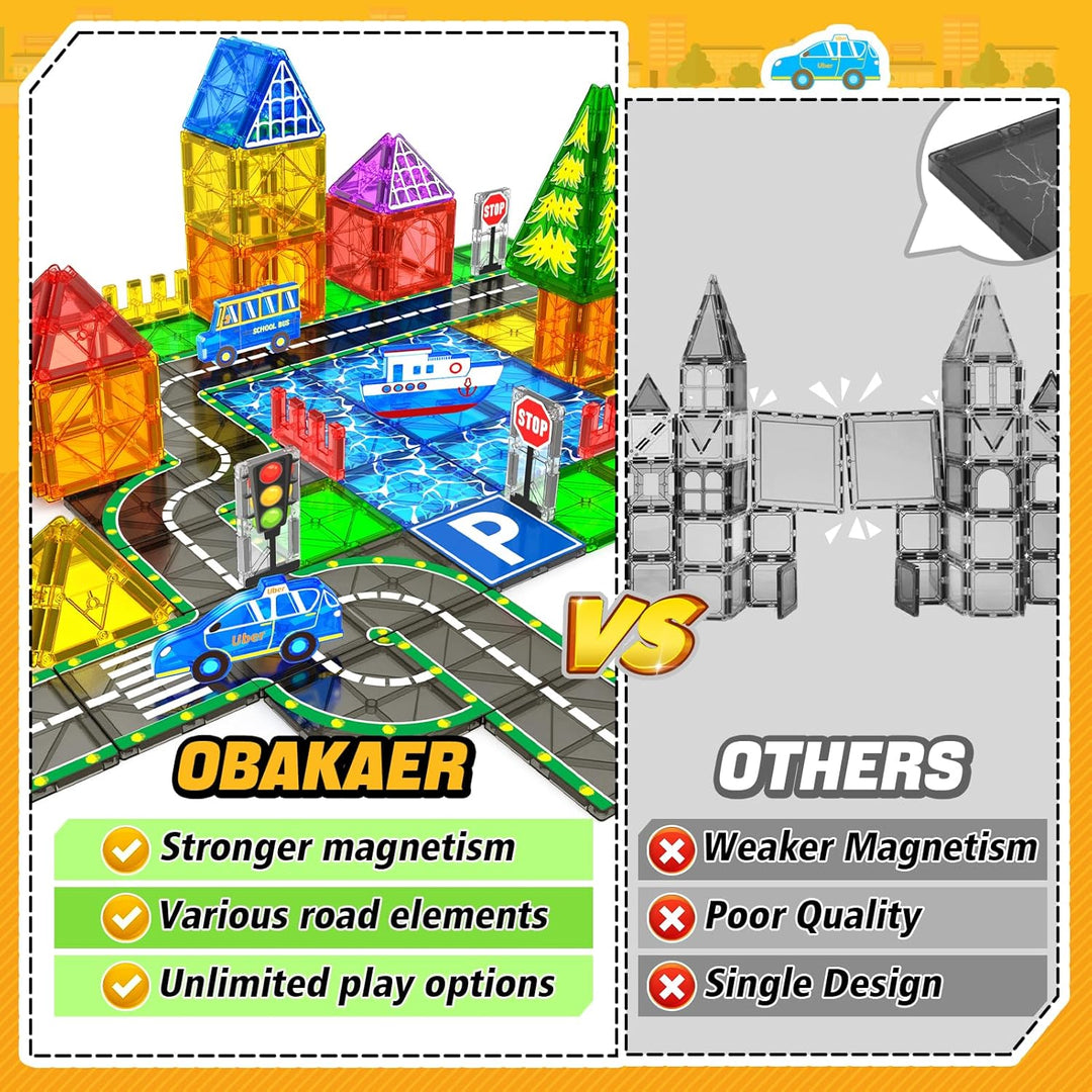 Magnetische Bausteine Strassen-Set mit Auto Magnetspiel Magnete Kinder Ausfahrbarem Magnetbausteine