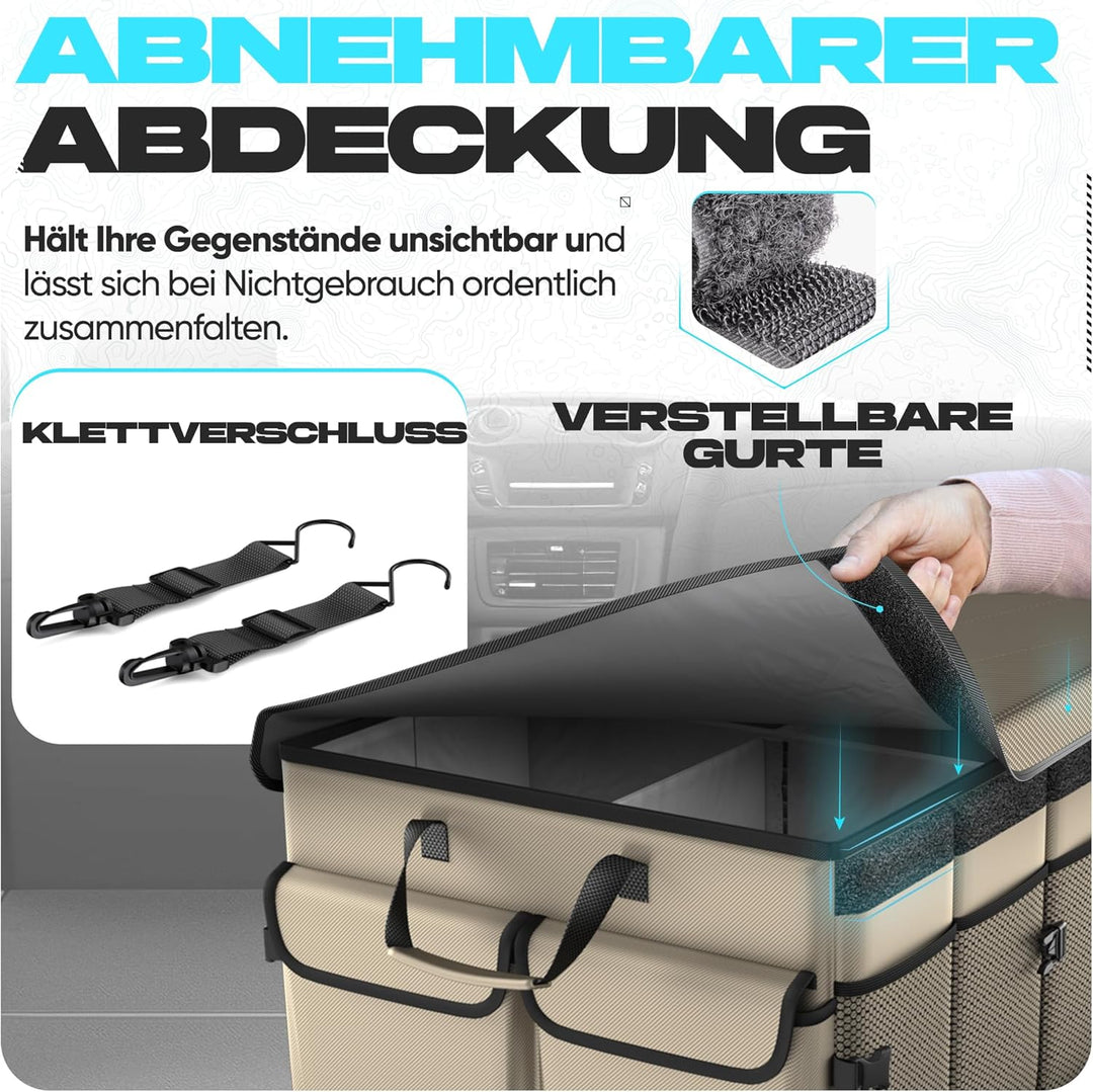 FORTEM Kofferraum Organizer, Kofferraumtasche, Zusammenklappbarer Auto Kofferraum mit Fächern, Rutsc