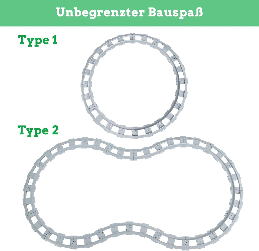 Bausteine Schienen Set, Spielzeug Eisenbahnschienen, bestehend aus Cross Track Gerade, Kurven Schien