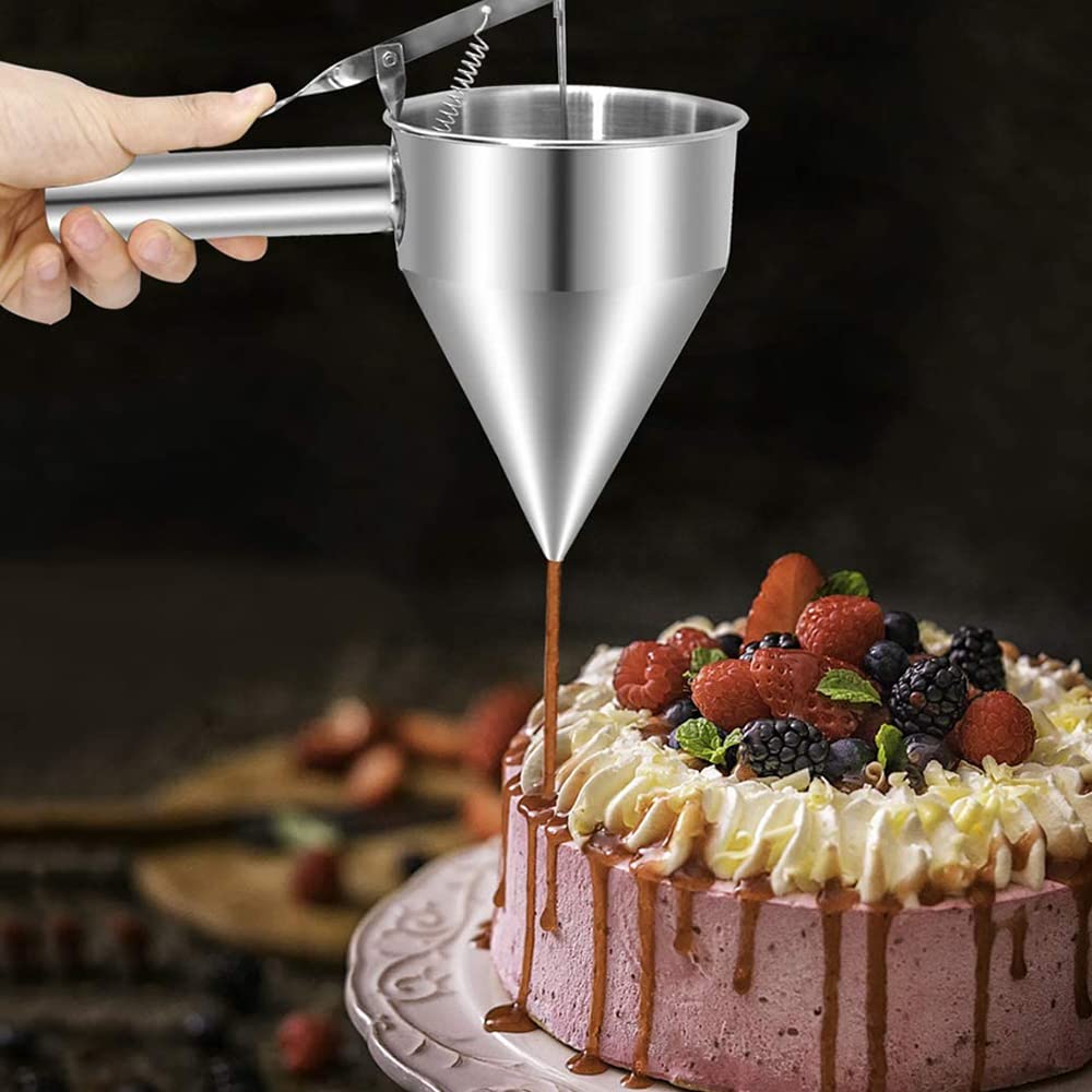 Kolbentrichter, Edelstahl Teigportionierer, Pfannkuchen Teigspender, Batter Trichter, Fülltrichter,