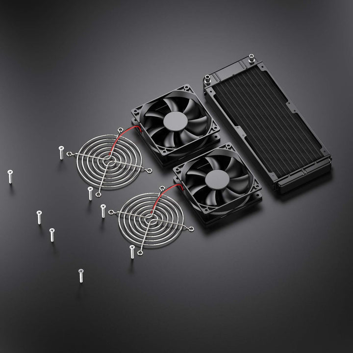 Clyxgs CLDIY Wassergekühlter Kühler, 12-Rohr-Aluminium-Wärmetauscher-Kühler mit Lüfter für PC-CPU-Co