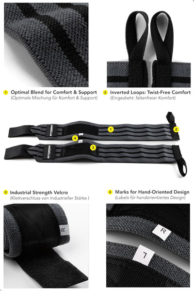 FITGRIFF® Handgelenk Bandagen [Wrist Wraps] 45cm Handgelenkbandage für Fitness, Handgelenkstütze, Bo