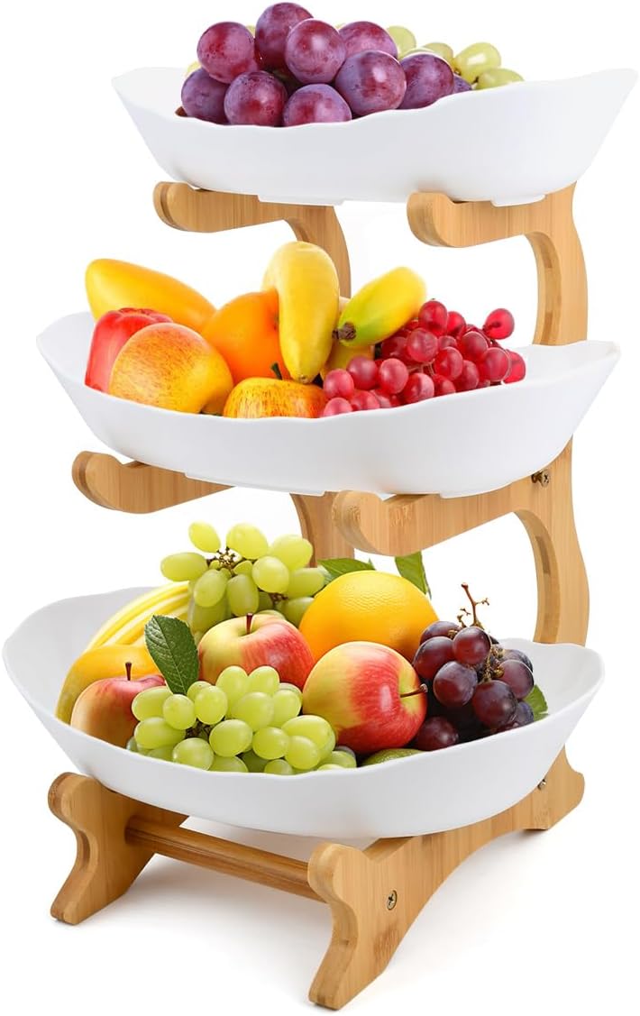 DODUOS Obst Etagere 3 Stöckig Kunststoff obstschale ,Weiss Obstkorb Etagere 3 Stöckig,Etagere 3 Etag