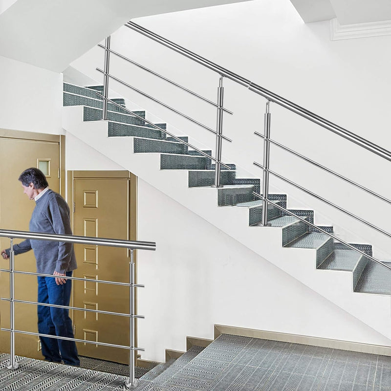 NAIZY Edelstahl-Handlauf Geländer Treppengeländer mit 2 Pfosten für Balkon Treppen Innen und Aussen,