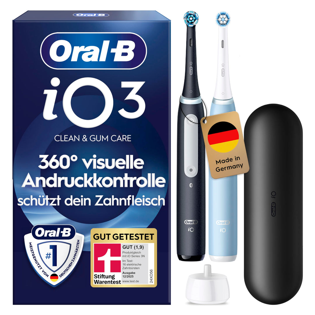 Oral-B iO Series 3 Elektrische Zahnbürste oder Electric Toothbrush, Doppelpack, 2 Aufsteckbürsten, 3