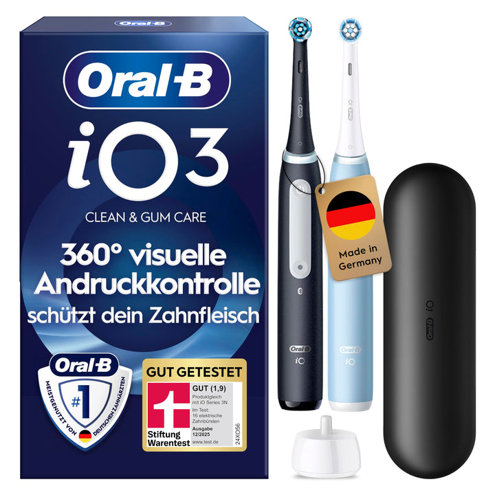 Oral-B iO Series 3 Elektrische Zahnbürste oder Electric Toothbrush, Doppelpack, 2 Aufsteckbürsten, 3