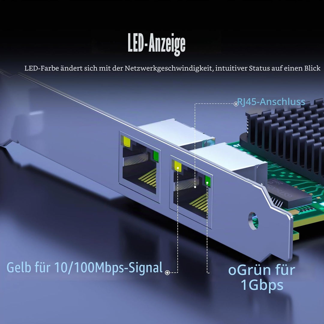 GLOTRENDS LE8202 2-Port Gigabit PCIe Ethernet Netzwerkkarte, 2 x RTL8111H Chip, 2 x RJ45 LAN Port, P