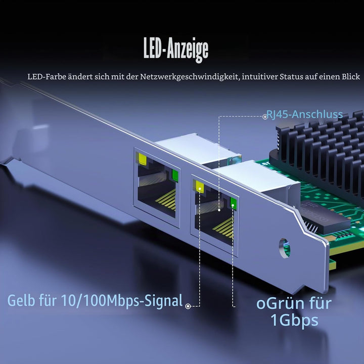 GLOTRENDS LE8202 2-Port Gigabit PCIe Ethernet Netzwerkkarte, 2 x RTL8111H Chip, 2 x RJ45 LAN Port, P